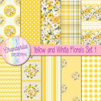 Yellow and White Florals Digital Papers Set 1