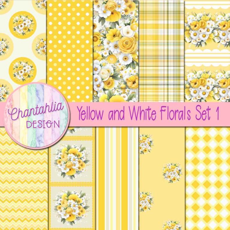 Yellow and White Florals Digital Papers Set 1 - Chantahlia Design