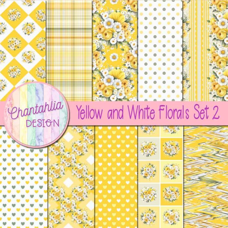 Yellow and White Florals Digital Papers Set 2 - Chantahlia Design