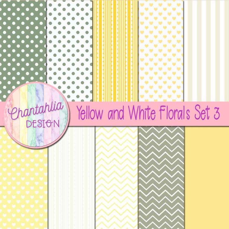 Yellow and White Florals Digital Papers Set 3 - Chantahlia Design