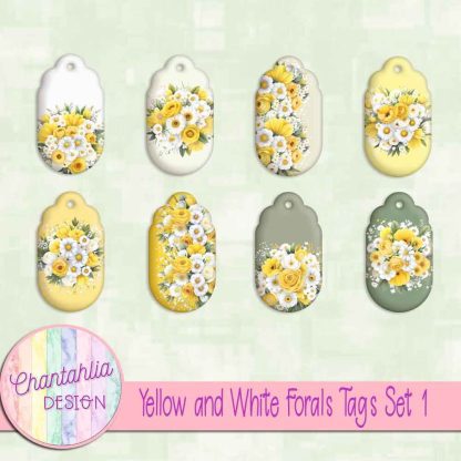 Yellow and White Florals Tags Set 1 - Chantahlia Design