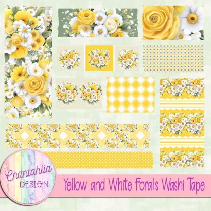 Yellow and White Florals Washi Tape - Chantahlia Design