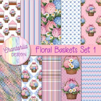 Floral Baskets Digital Papers Set 1