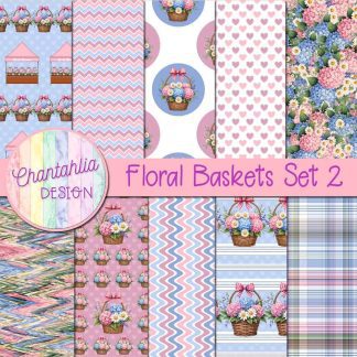 Floral Baskets Digital Papers Set 2