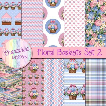 Floral Baskets Digital Papers Set 2 - Chantahlia Design