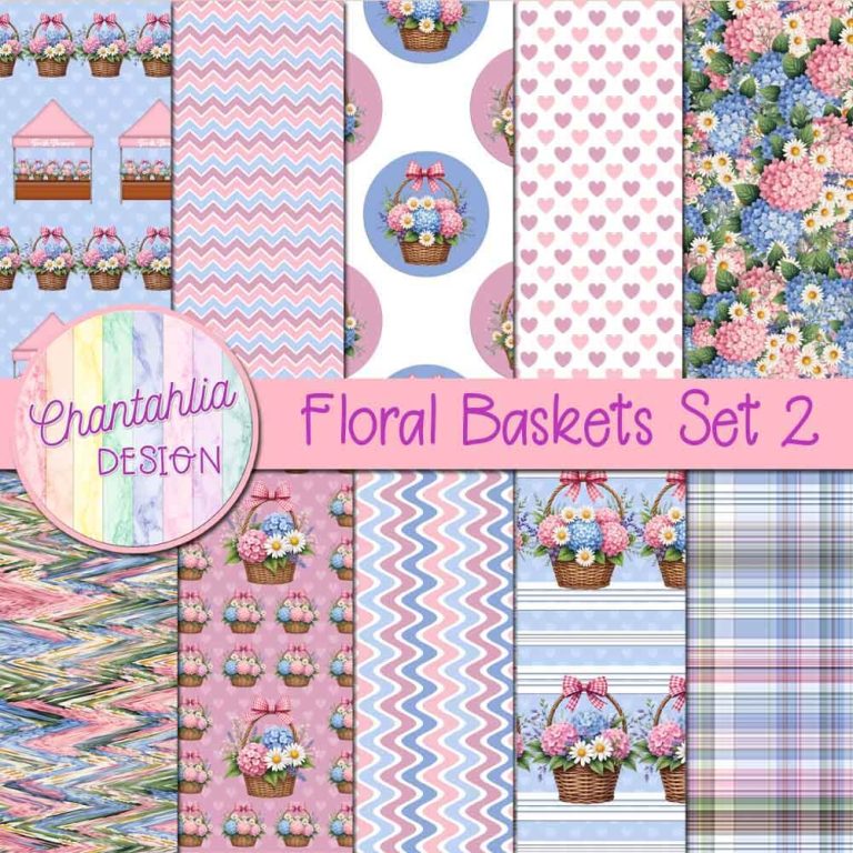 Floral Baskets Digital Papers Set 2 - Chantahlia Design