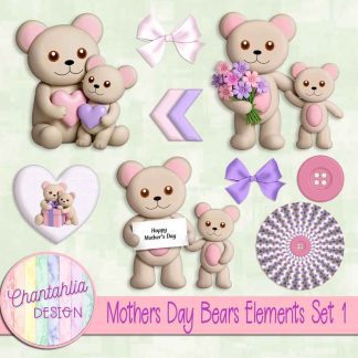 Mothers Day Bears Elements Set 1