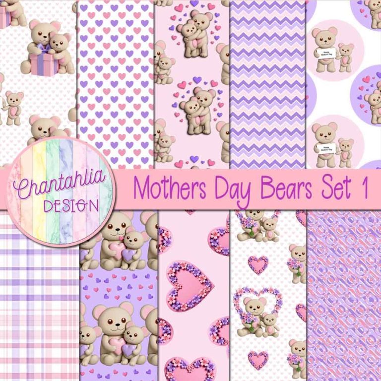 Mothers Day Bears Digital Papers Set 1 - Chantahlia Design