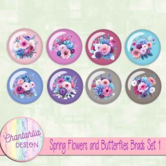 Spring Flowers and Butterflies Brads Set 1