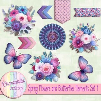 Spring Flowers and Butterflies Elements Set 1
