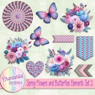Spring Flowers and Butterflies Elements Set 2