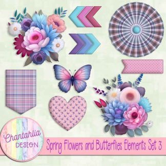 Spring Flowers and Butterflies Elements Set 3