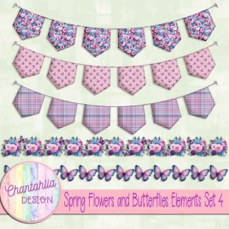 Spring Flowers and Butterflies Elements Set 4