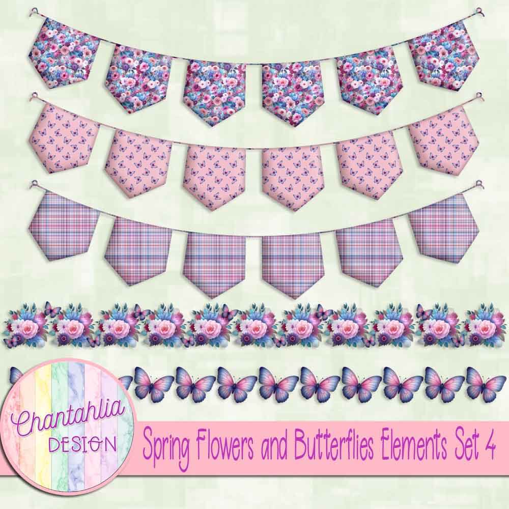 Spring Flowers and Butterflies Elements Set 4