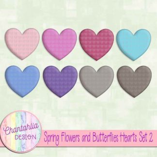 Spring Flowers and Butterflies Hearts Set 2