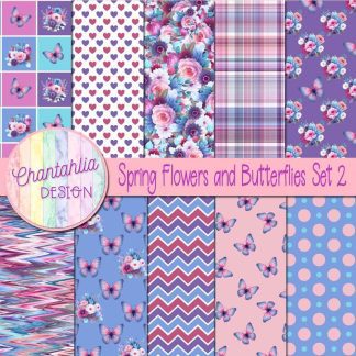 Spring Flowers and Butterflies Digital Papers Set 2