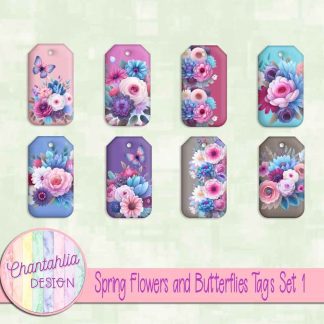 Spring Flowers and Butterflies Tags Set 1