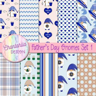 Free digital papers in a Fathers Day Gnomes theme
