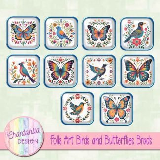 Folk Art Birds and Butterflies Brads