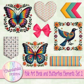 Folk Art Birds and Butterflies Elements Set 2
