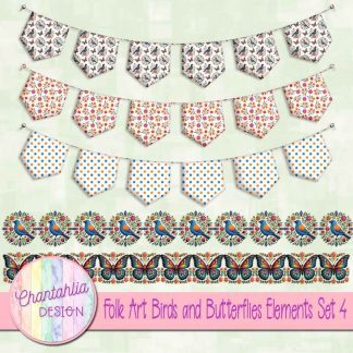 Folk Art Birds and Butterflies Elements Set 4