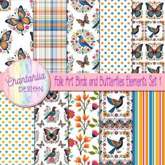 Folk Art Birds and Butterflies Digital Papers Set 1