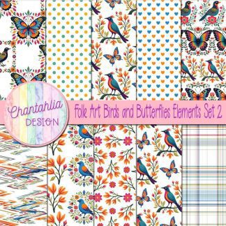 Folk Art Birds and Butterflies Digital Papers Set 2