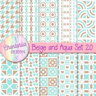 Free digital papers in various patterns in beige and aqua