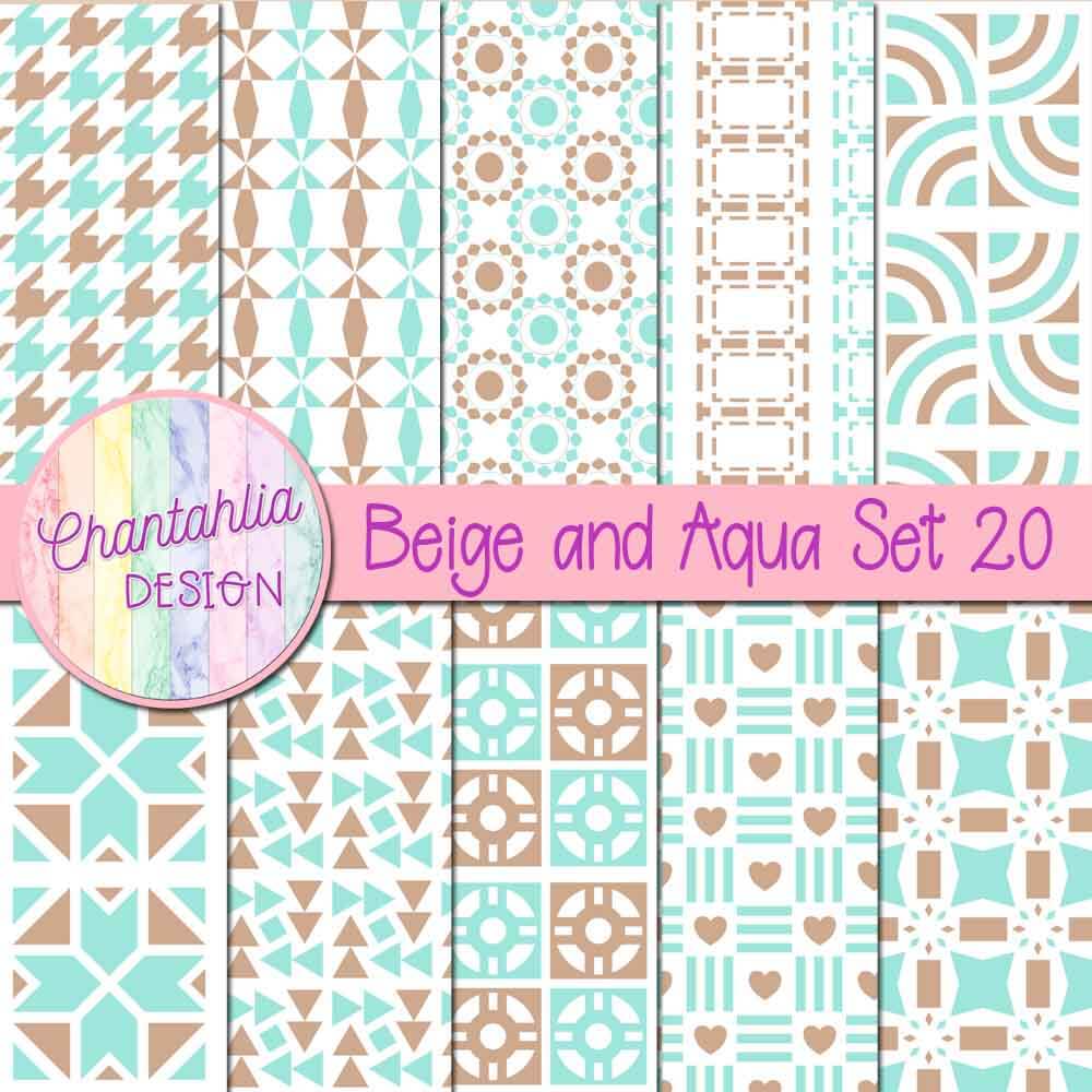 Free digital papers in various patterns in beige and aqua