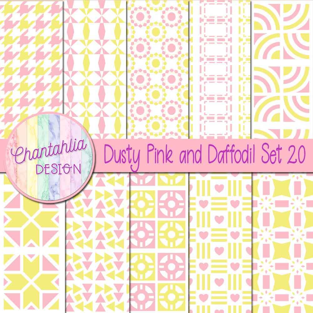 Free digital papers in various patterns in dusty pink and daffodil