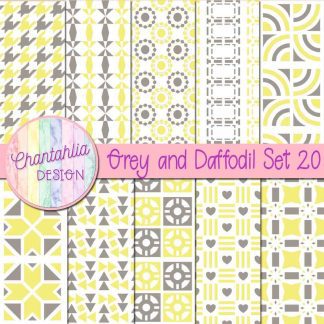 Free digital papers in various patterns in grey and daffodil