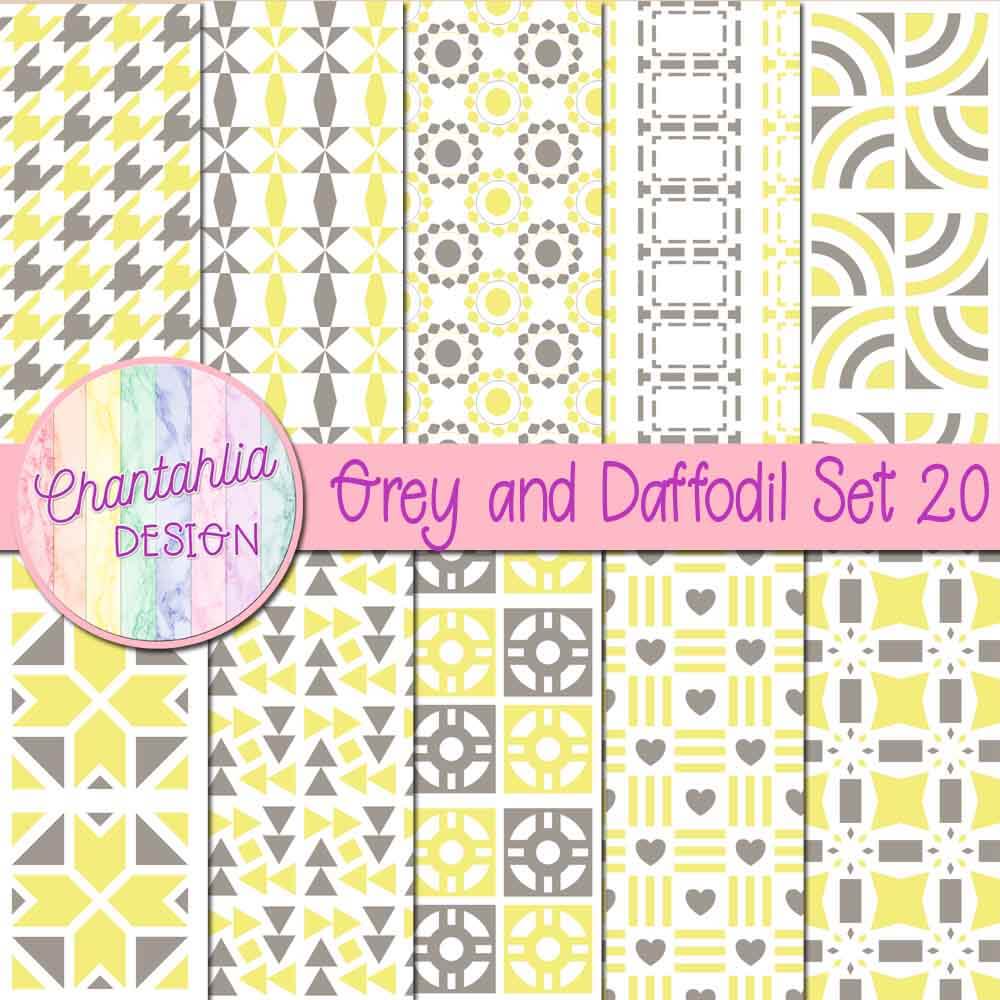 Free digital papers in various patterns in grey and daffodil