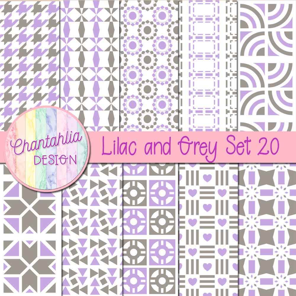 Free digital papers in various patterns in lilac and grey