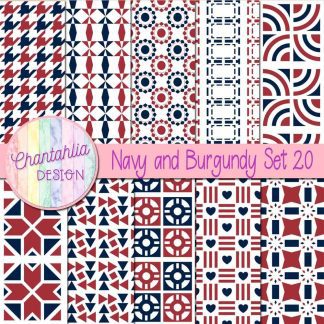 Free digital papers in various patterns in navy and burgundy