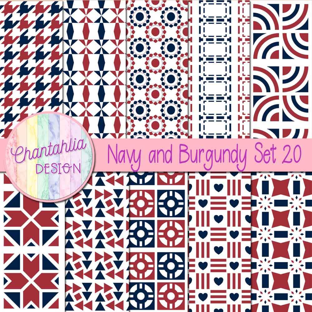 Free digital papers in various patterns in navy and burgundy