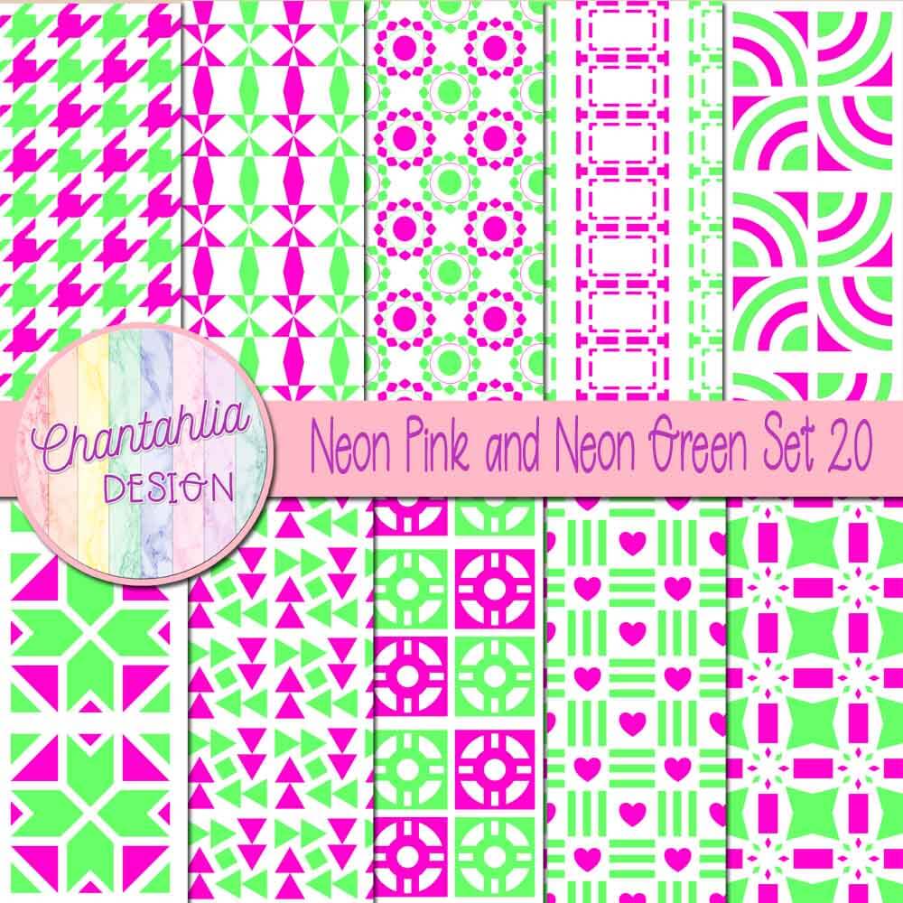 Free digital papers in various patterns in neon pink and neon green