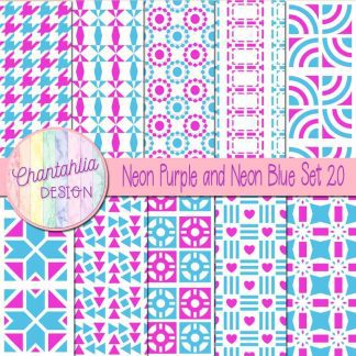 Free digital papers in various patterns in neon purple and neon blue