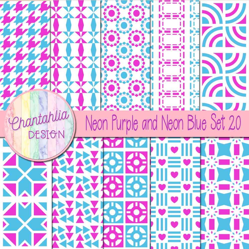 Free digital papers in various patterns in neon purple and neon blue