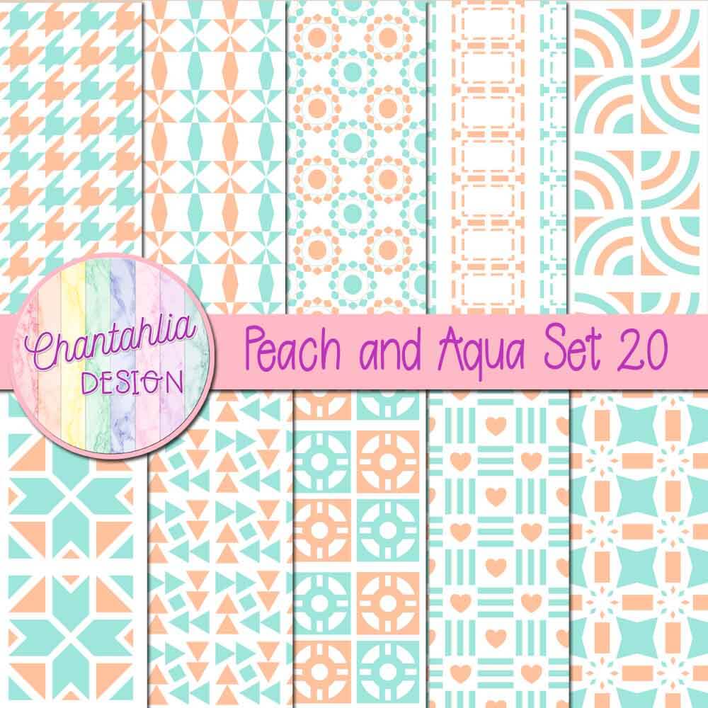 Free digital papers in various patterns in peach and aqua