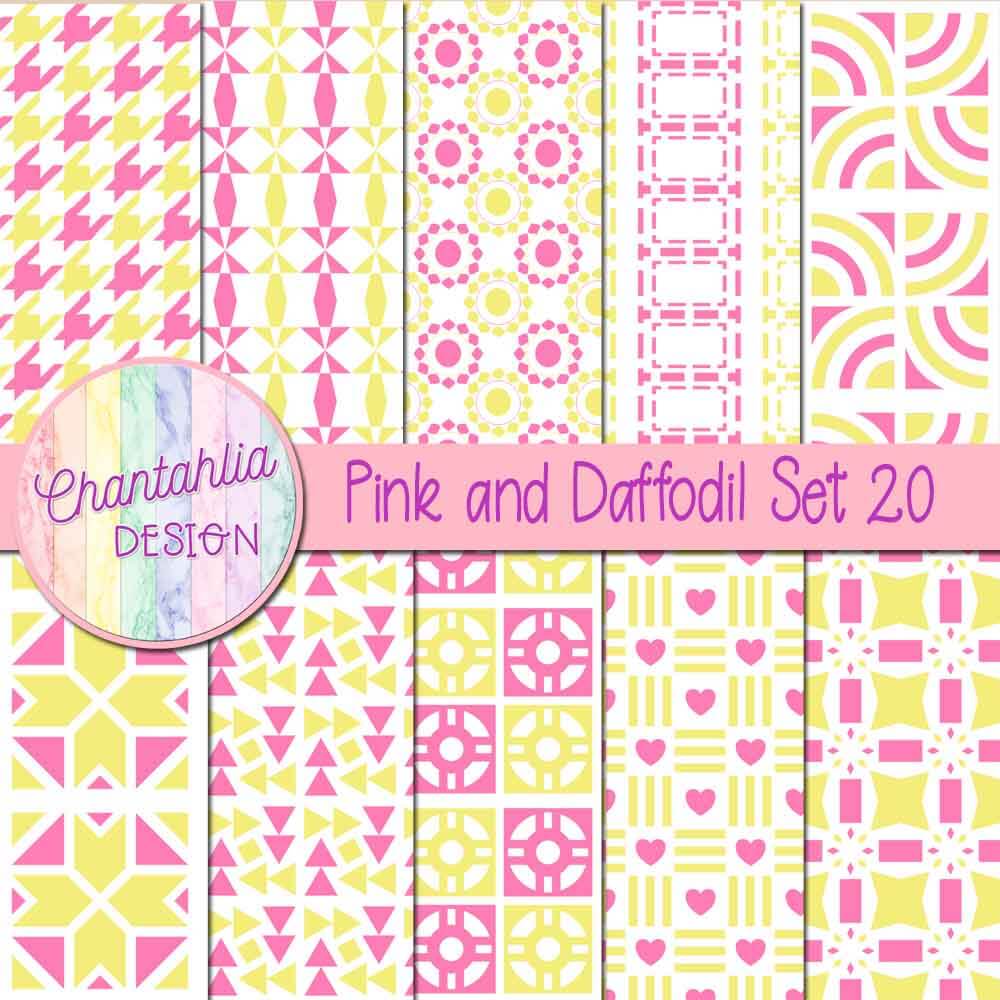 Free digital papers in various patterns in pink and daffodil