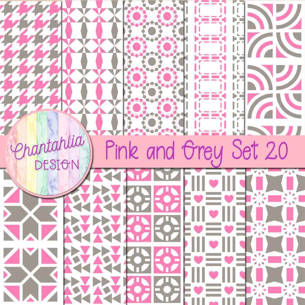 Free digital papers in various patterns in pink and grey