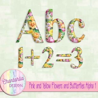 Pink and Yellow Flowers and Butterflies Alpha 1