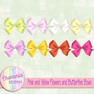 Pink and Yellow Flowers and Butterflies Bows