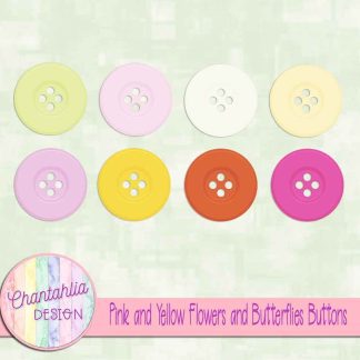 Pink and Yellow Flowers and Butterflies Buttons