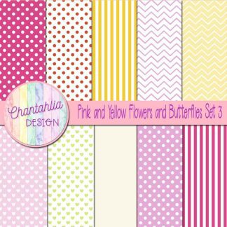 Pink and Yellow Flowers and Butterflies Digital Papers Set 3