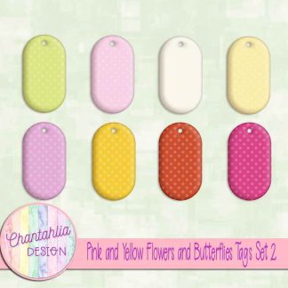 Pink and Yellow Flowers and Butterflies Tags Set 2