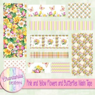 Pink and Yellow Flowers and Butterflies Washi Tape