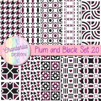 Free digital papers in various patterns in plum and black