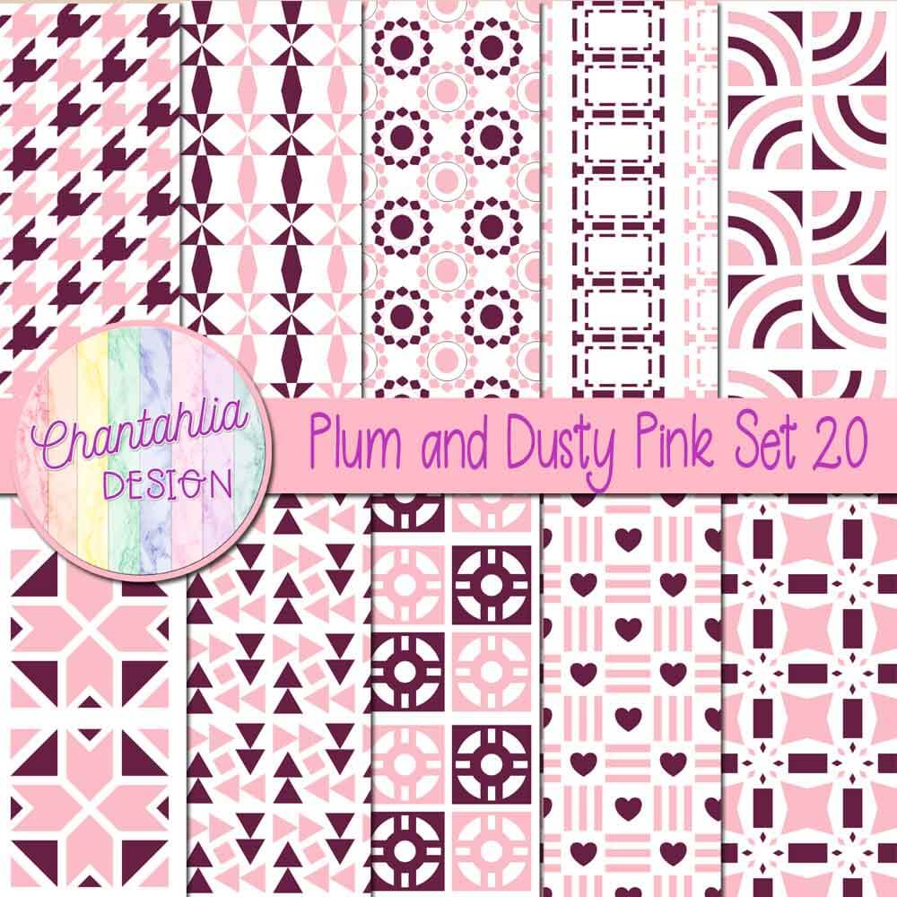 Free digital papers in various patterns in plum and dusty pink
