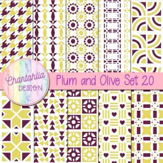 Free digital papers in various patterns in plum and olive